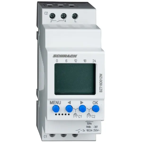Ceas programabil digital zilnic/saptamanal, 2 canale Schrack BZT18D012W