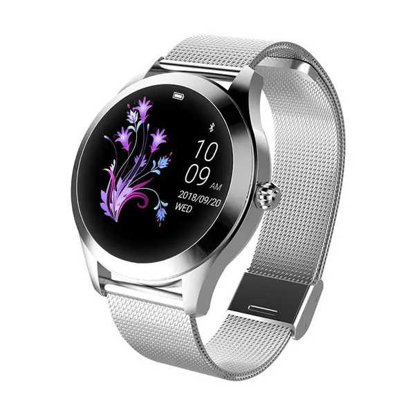 Ceas Smartwatch Kingwear KW10 argintiu, rezistent la apa IP68, 64KB Ram + 512KB ROM, display 1.04 inch TFT cu touch screen, rezolutie 240 * 198 pixeli, capacitate baterie 120mAh