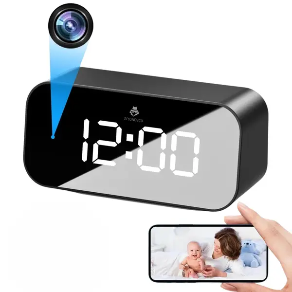 Ceas spion cu camera ascunsa, TC100, WIFI, unghi de 166°, vedere nocturna, detectarea miscarii, baterie 2500 mAh, negru - Fara memorie