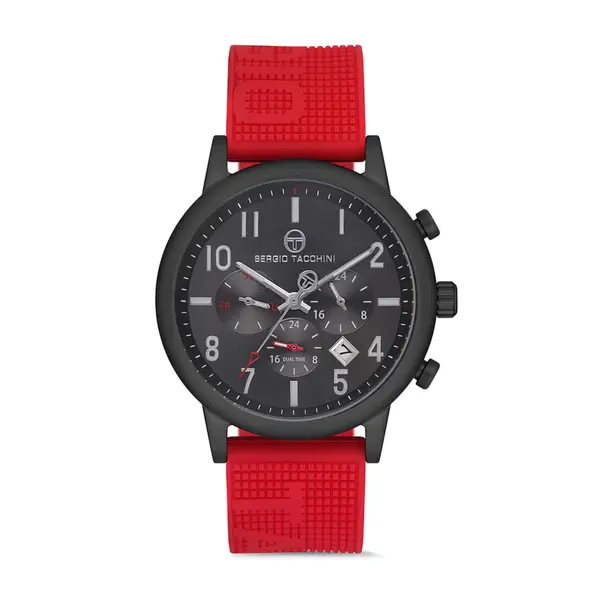 Ceas Sport pentru Bărbați, Funcție Dual Time și Curea din Silicon - Roșu