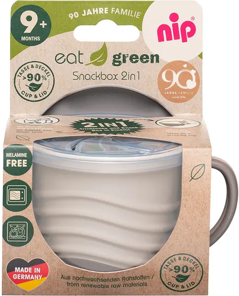 Ceașcă cu capac 2 în 1 NIP Eat Green - Gri