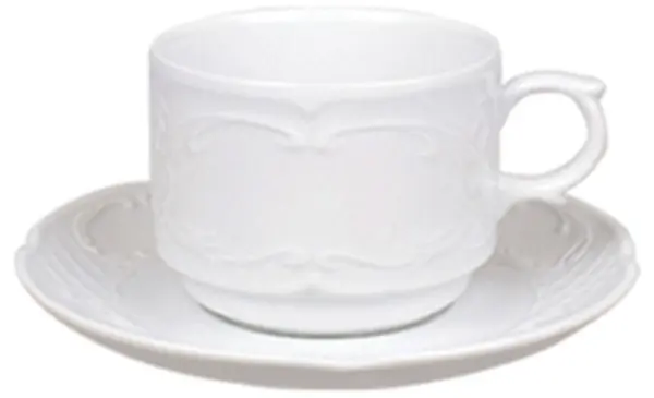 Ceașcă cu farfurioară Gural Porcelain - Flora, 120 ml, alb