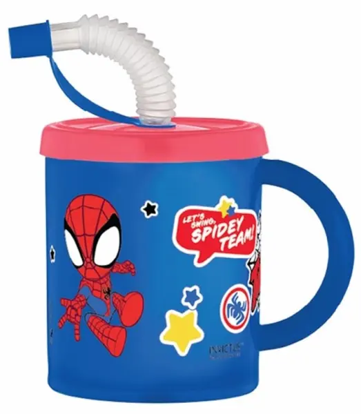 Ceașcă cu pai și mâner Disney - Spidey, 210 ml