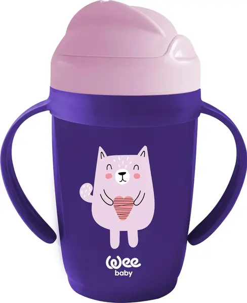 Ceașcă cu pai și mânere Wee Baby - Friends, 265 ml, mov