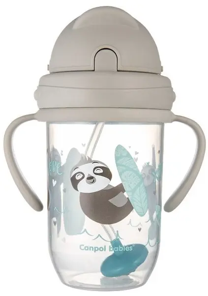 Ceașcă cu un pai Canpol - Exotic Animals, 270 ml, gri