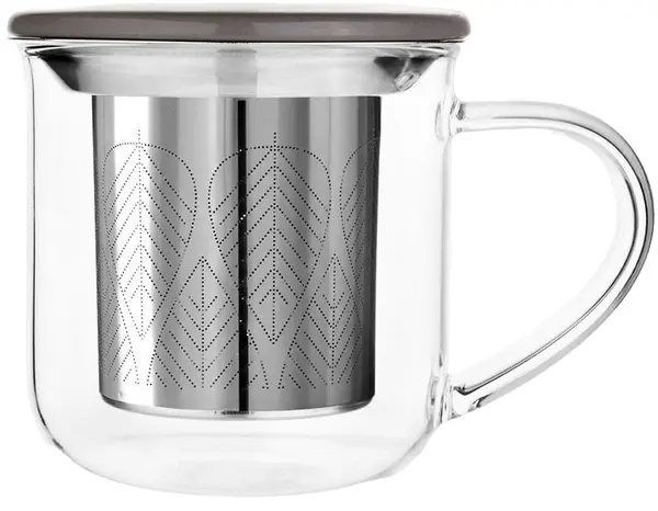 Ceașcă de ceai cu strecurătoare Viva Scandinavia - Minima, 400 ml, cu capac gri