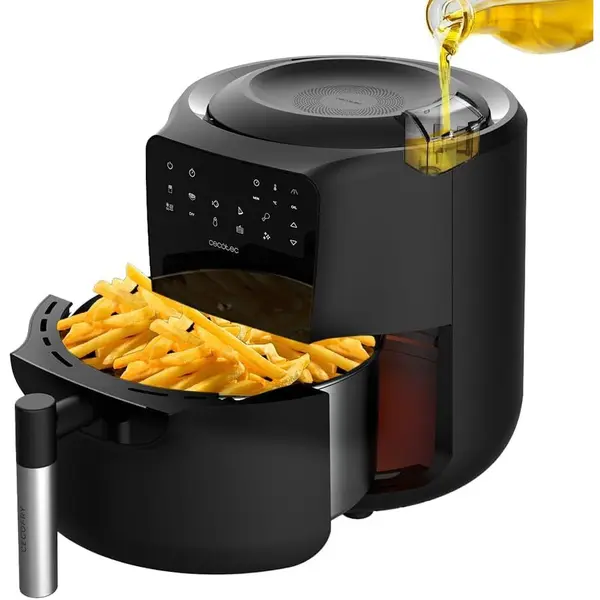 CECOTEC Friteuza cu aer cald Cecotec Cecofry Rain 03300, Gatire fara ulei, Pulverizator, 1550W, 5.5L, Control tactil, 8 Programe, Pulverizare automata si manuala cu 7 niveluri, Negru