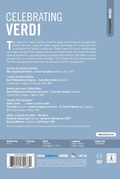 Celebrating Verdi (DVD) | Tito Gobbi, Elisabeth Schwarzkopf, New Philharmonia Chorus, London Symphony Orchestra, Orchestre National de l'ORTF, NBC Symphony Orchestra, New Philharmonia Orchestra