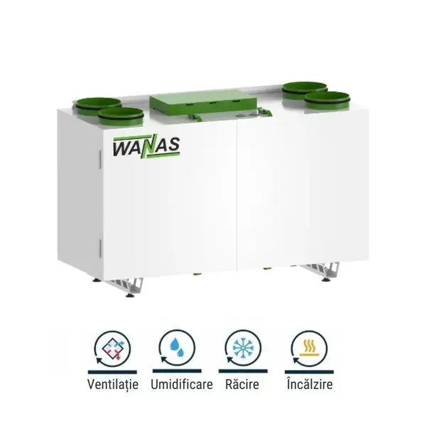 - Centrala de Ventilatie cu recuperare de caldura 4 in 1, Wanas Combo 630 Prestige cu baterie pe apa, Smart, Functie Ventilatie, Umidificare, Incalzire si Racire