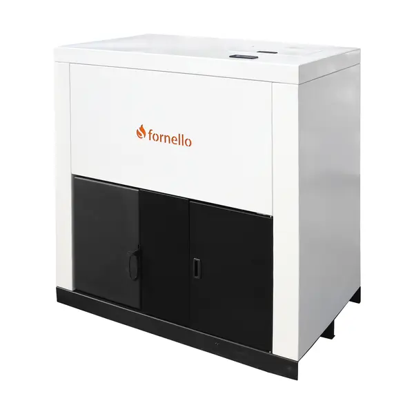 Centrala pe peleti Fornello Eco Energy 50 kW, echipata cu automatizare, afisaj digital, arzator fonta, curatare mecania a drumurilor de fum, buncar peleti integrat 130 kg