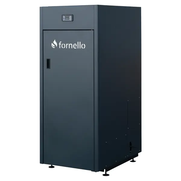 CENTRALA PE PELETI FORNELLO KING PLUS 35 KW, echipata cu: pompa de circulatie, vas de expansiune, supapa de siguranta, automatizare, rezervor pentru peleti 145 kg, creuzet din fonta, tiraj fortat