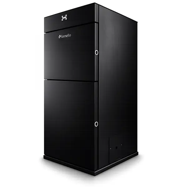 Centrala pe peleti Fornello Pellet King 25 KW, echipata cu: pompa de circulatie, vas de expansiune, supapa de siguranta, automatizare, telecomanda, rezervor pentru peleti, tiraj fortat