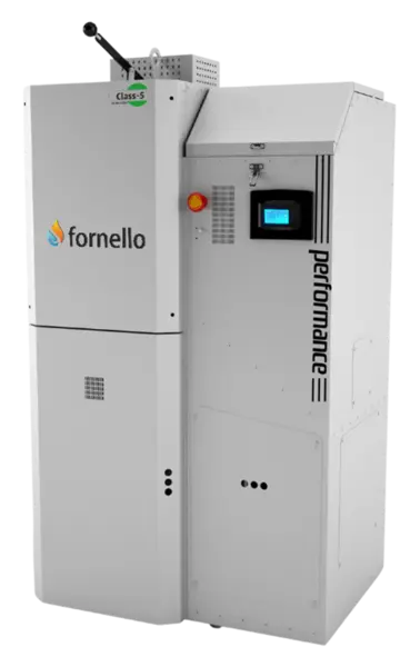 Centrala pe peleti Fornello Slimpel Performance 40 kw, arzator inox, sistem curatare arzator automat, pompa de circulatie, tiraj fortat , buncar 190 litri, pompa electronica Grundfos, sistem curatare mecanica schimbator de caldura, A+