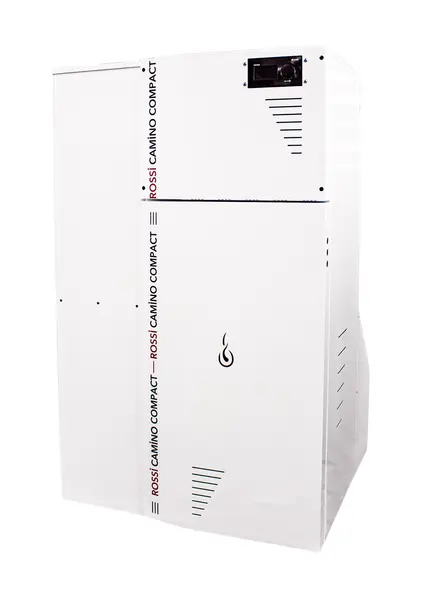 Centrala termica compacta pe peleti Fornello Rossi Camino Compact 35 kw, pompa de circulatie, vas expansiune, tiraj fortat, curatare manuala a arzatorului si a drumurilor de fum, Ecodesign, A+, cu rezervor 153 l