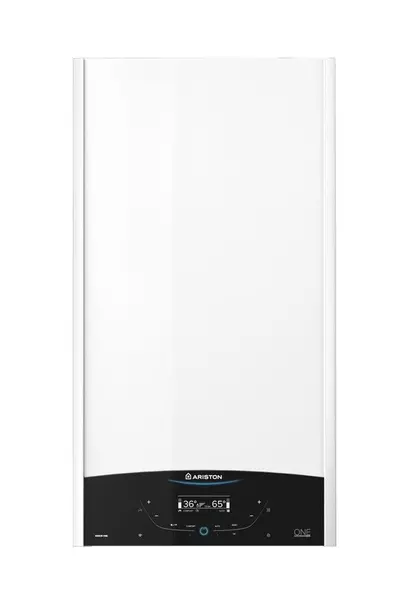 Centrala termica murala in condensare Ariston Genus One+ 24, Gaz, Tiraj fortat, 24 kW, Doua schimbatoare de caldura, Display digital, schimbator primar inox