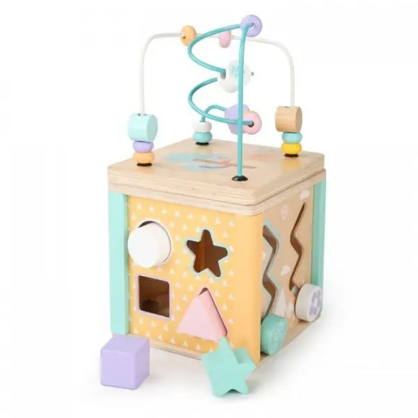 Centru activitati Ecotoys HM015472, lemn, labirint si sortator cuburi, multicolor KID970582, la doar 122,00 lei