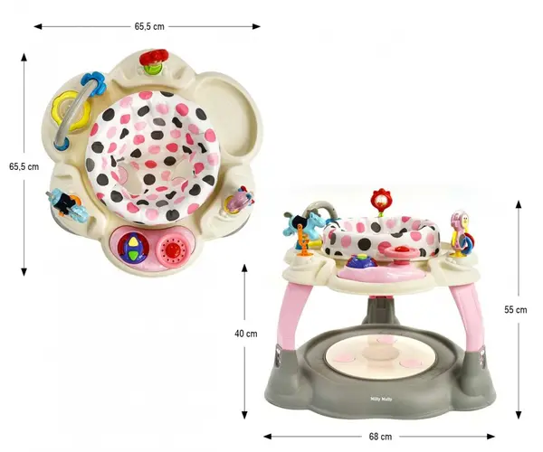 Centru de activitati 360 Milly Mally Twist Pastel Dots cu scaun rotativ si inaltime reglabila