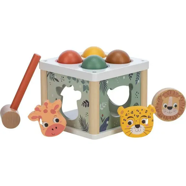 Centru de activitati, Free2Play, Cu figurine, Cu ciocanel, Din lemn, Conform cu standardul european de securitate EN71/123, 15 x 15 x 12 cm, 12 luni+, Multicolor