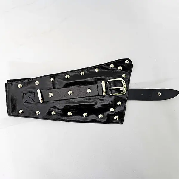 Centura corset cu catarama Teo Sky, elastica, cu note lucioase si detalii metalice, Negru