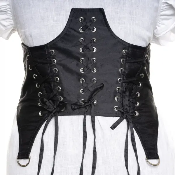 Centura corset lata 20 cm din material textil cu trei randuri de sireturi si capse argintii, elastic lat la spate