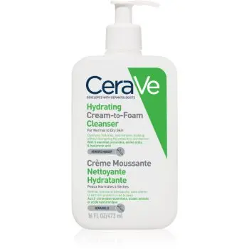 CeraVe Cleansers Hydrating Cream-to-Foam Cleanser crema de curatare sub forma de spuma pentru ten normal spre uscat