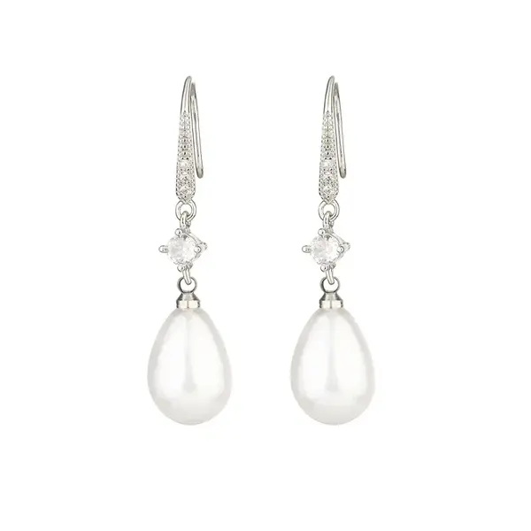 Cercei argint 925, JW1113, model elegant cu perla, placati cu rodiu