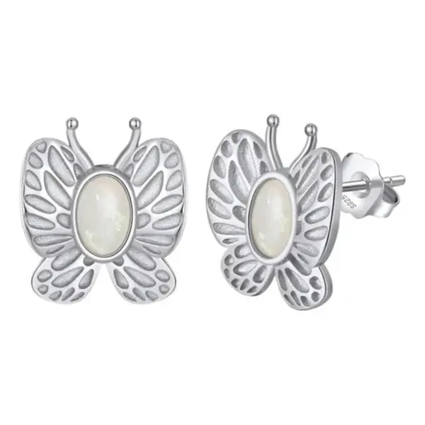 Cercei argint 925, JW1694, model fluture cu piatra Opal, placati cu rodiu