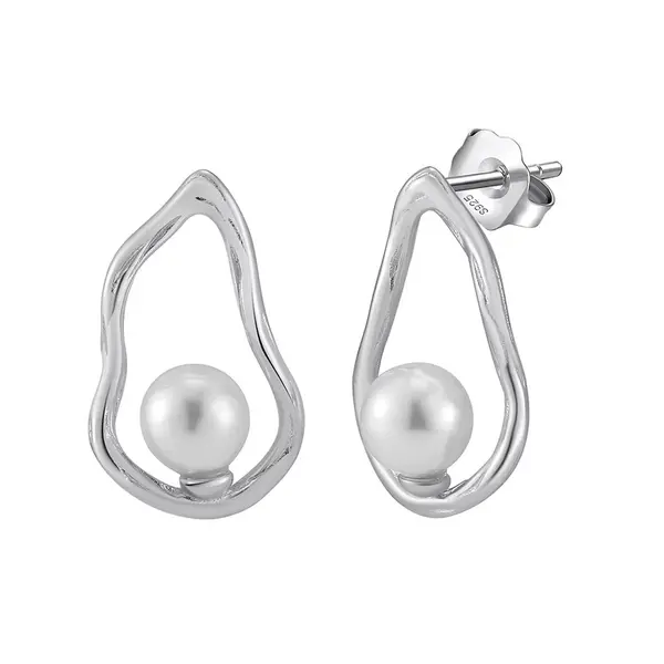 Cercei argint 925, JW1715, model abstract cu perle, placati cu rodiu