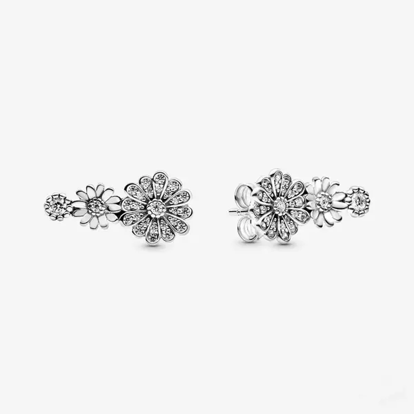 Cercei argint 925, JW497, model flori cu zirconiu, placati cu rodiu
