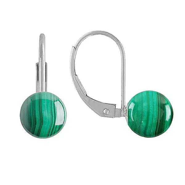 Cercei Argint Clasici si Pietre Semipretioase Naturale de Malachit de 10 mm