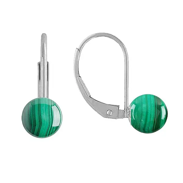 Cercei Argint Clasici si Pietre Semipretioase Naturale de Malachit de 8 mm