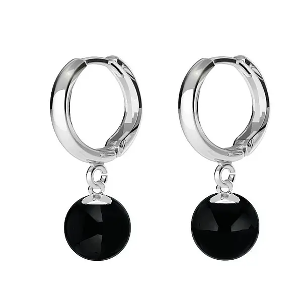 Cercei Argint, Tip Creole, cu Pietre Semipretioase Naturale de Onix de 8 mm