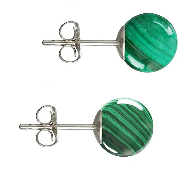 Cercei Argint, Tip Surub, cu Pietre Semipretioase Naturale de Malachit de 10 mm
