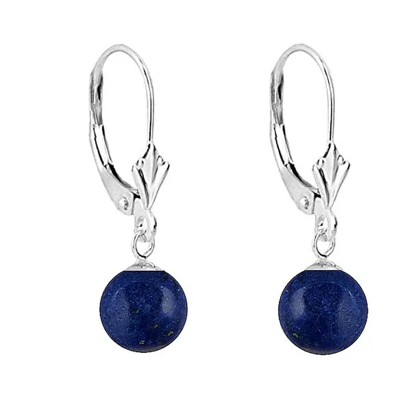 Cercei Aur Alb de 14 karate cu Tortita Model Lalea si Pietre Semipretioase Naturale de Lapis Lazuli de 8 mm