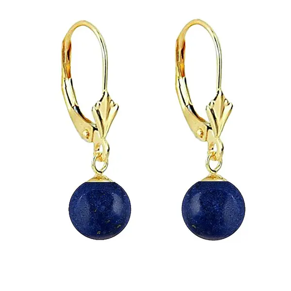 Cercei Aur Galben de 14 karate cu Tortita Model Lalea si Pietre Semipretioase Naturale de Lapis Lazuli de 8 mm