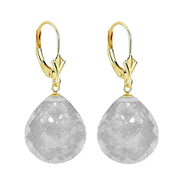 Cercei Aur Galben de 14 karate, Model Lalea, cu Pietre Semipretioase Naturale de Cuart Transparent Fatetat