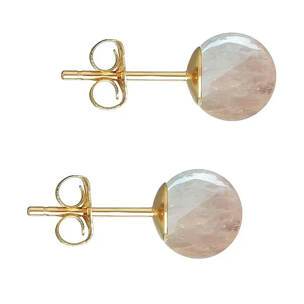 Cercei Aur Galben de 14 karate, Tip Surub, cu Pietre Semipretioase Naturale de Cuart Roz de 8 mm