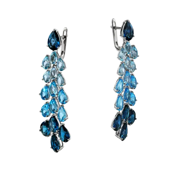Cercei candelabru din aur alb cu topaze albastre de 31.3ct