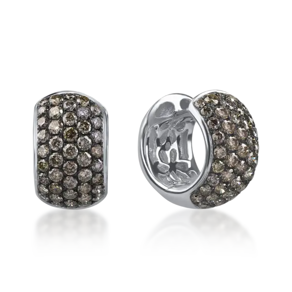 Cercei creole din aur alb cu diamante maro de 1.3ct