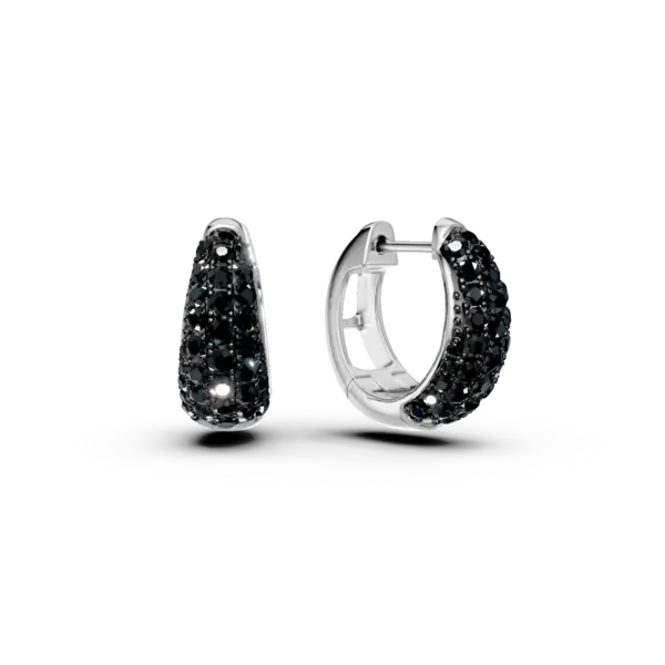Cercei creole din aur alb cu diamante negre de 1.1ct