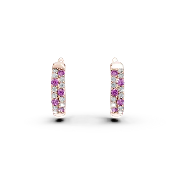 Cercei creole din aur roz cu diamante si safire de 0.4ct