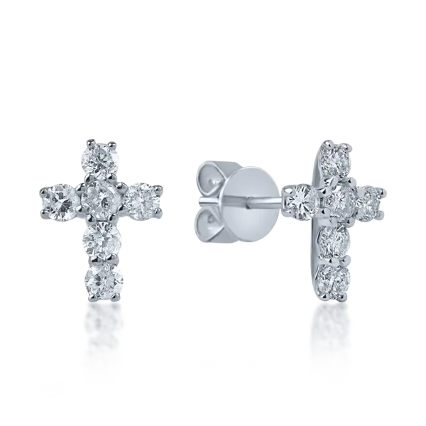 Cercei cruce din aur alb cu diamante de 0.36ct