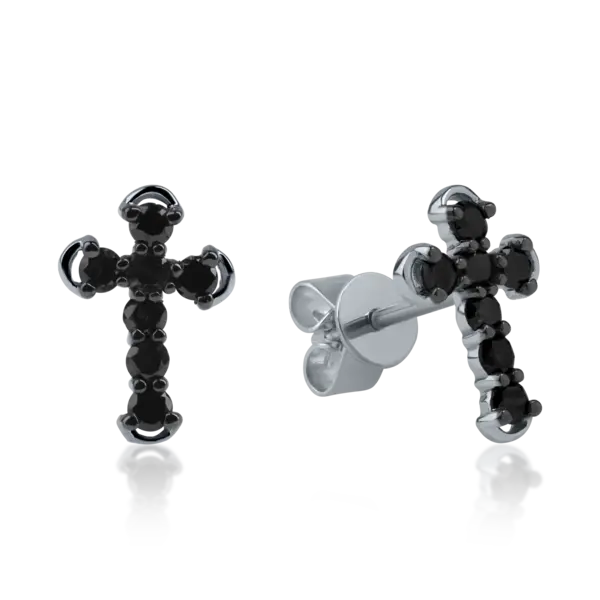 Cercei cruce din aur alb cu diamante negre de 0.36ct