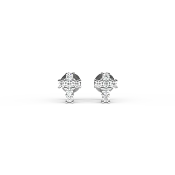 Cercei cruciulite din aur alb cu diamante de 0.084ct
