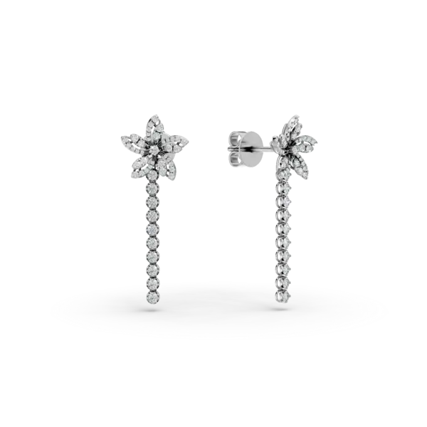 Cercei cu floare din aur alb cu diamante de 0.9ct