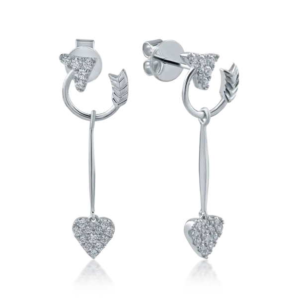 Cercei cu inima din aur alb cu diamante de 0.35ct