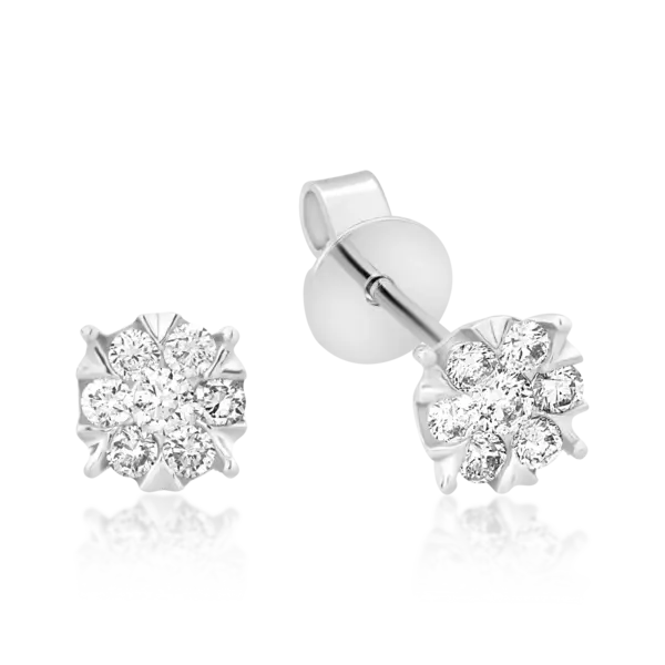 Cercei cu surub din aur alb cu diamante de 0.2ct