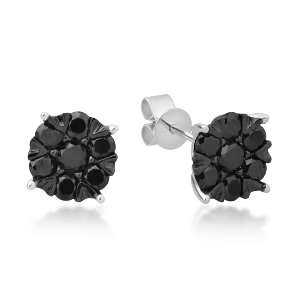 Cercei cu surub din aur alb cu diamante negre de 0.2ct