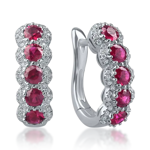 Cercei cu tortite din aur alb cu rubine si diamante de 1.5ct