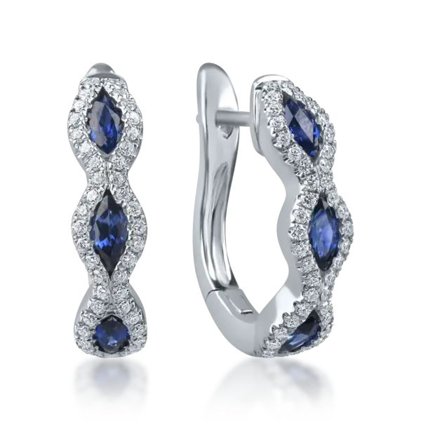 Cercei cu tortite din aur alb cu safire si diamante de 1.2ct
